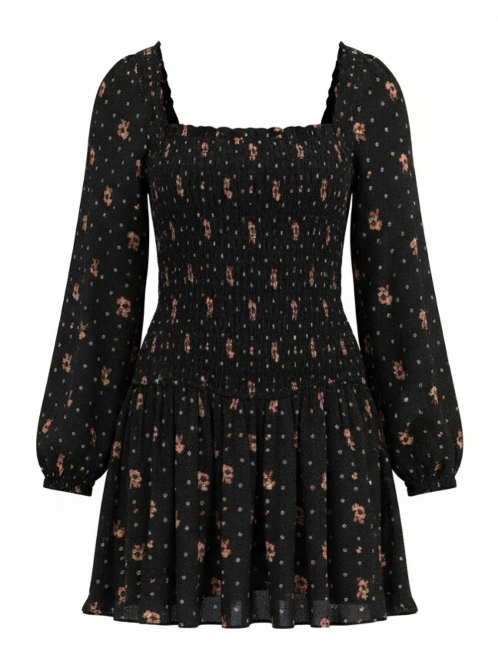 Free People Two Faces Print Mini Dress Smocked Bodice Size Small